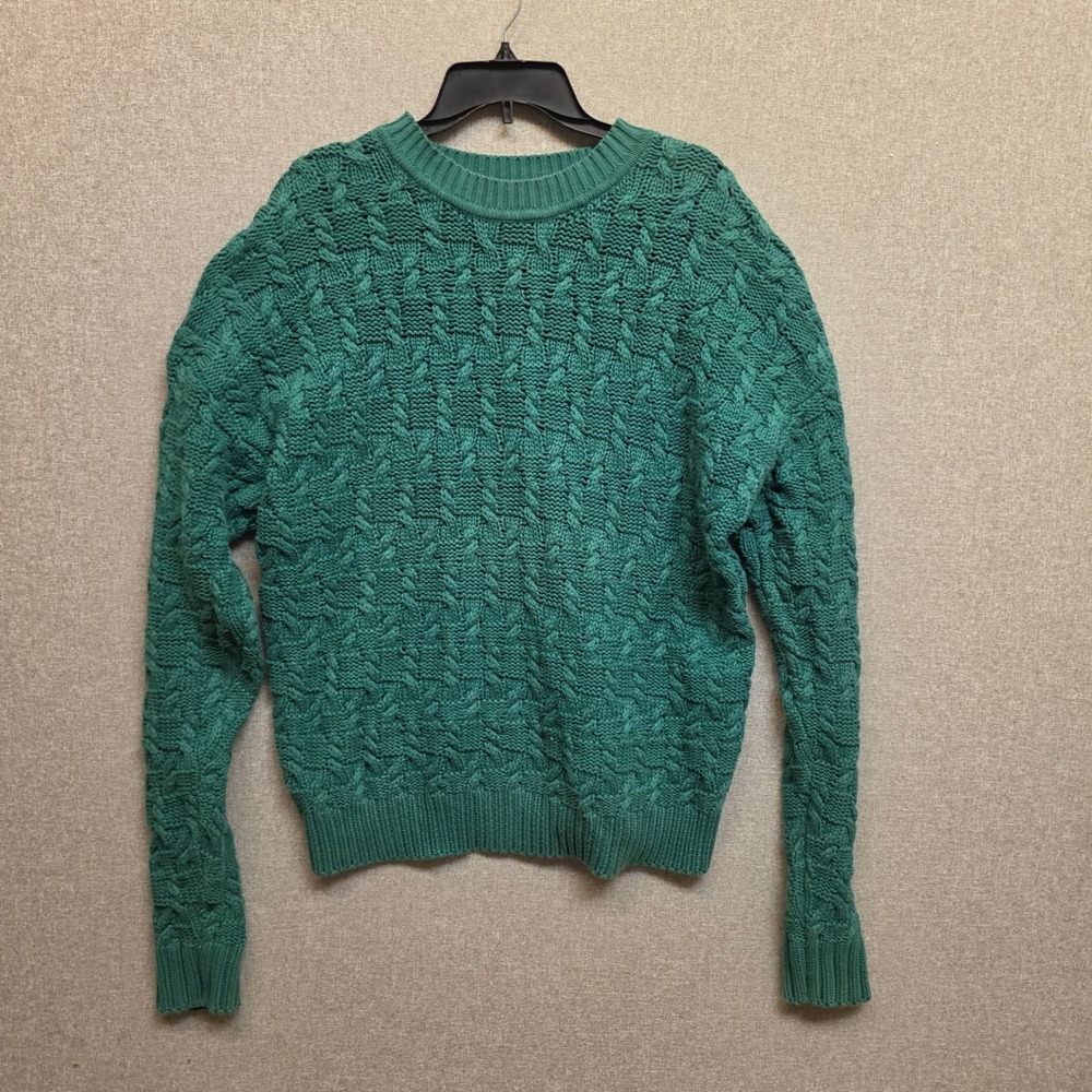 Vintage Abercrombie & Fitch Mens XL Green 100% Cotton Cable Knit Preppy